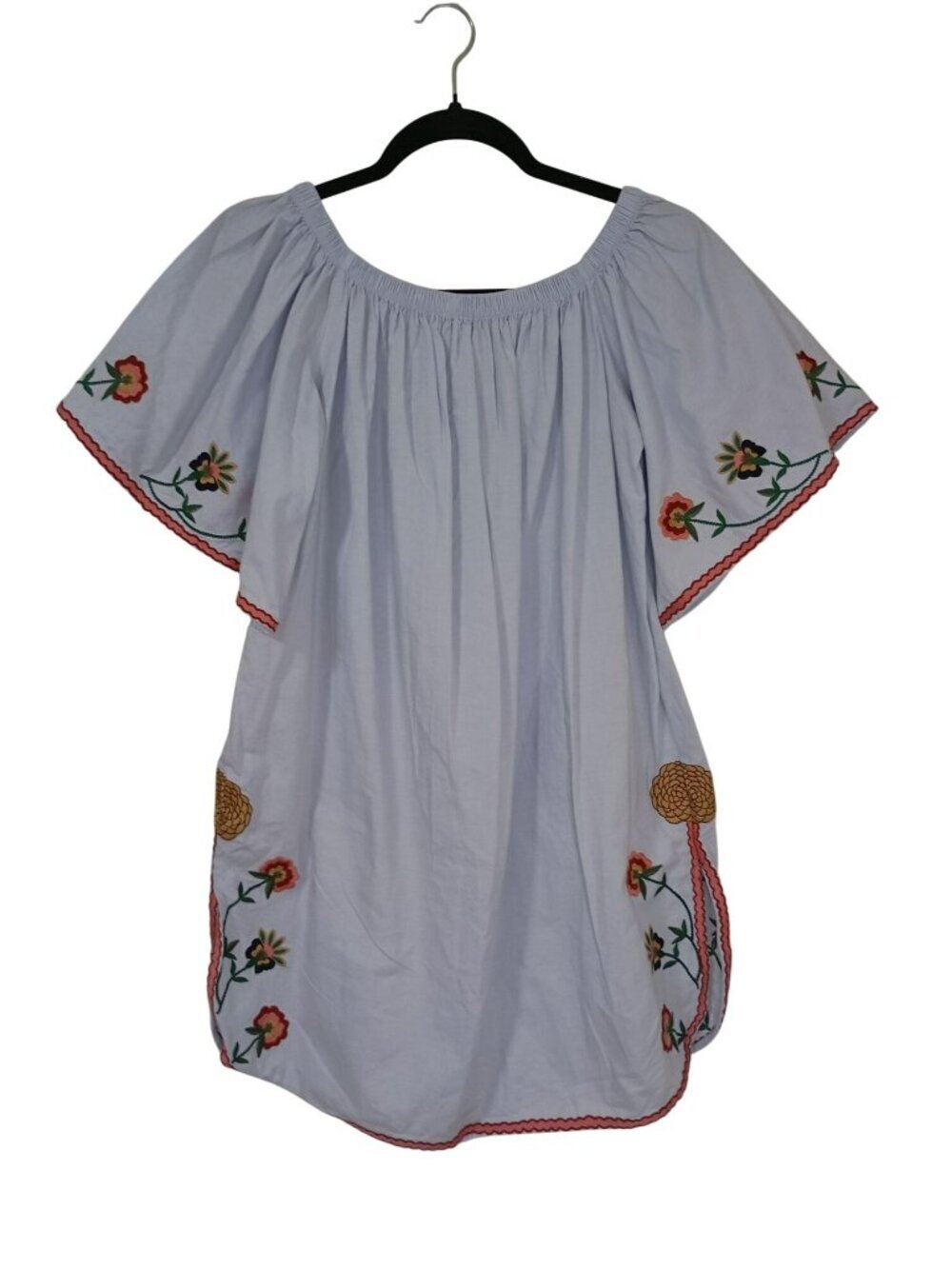 Zara Trafaluc Collection Floral Embroidered Off-Shoulder Dress XS Light Blue